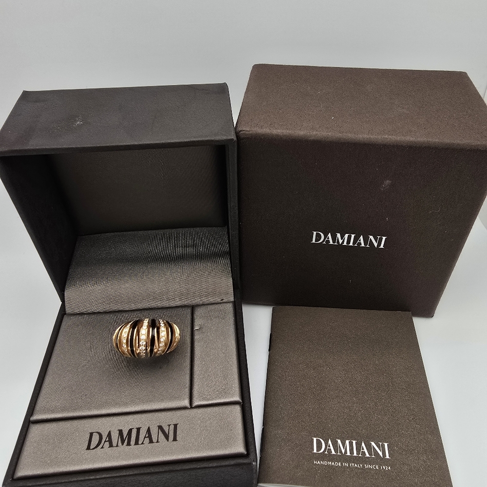 Rare Made in Italy Damiani 18K Rose gold Diamond Onyx Dome Ring Sz 6,5/7 - Picture 13 of 14